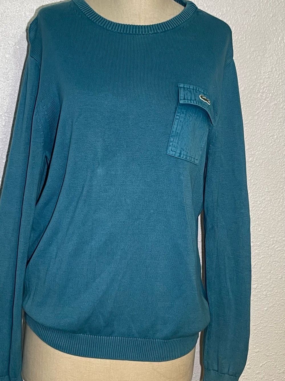 Lacoste Teal-Blue Crewneck Sweater with Pocket size medium